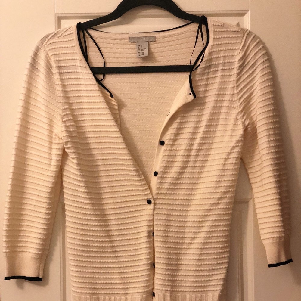 H&M Cardigan, XS, Ivory and black trim